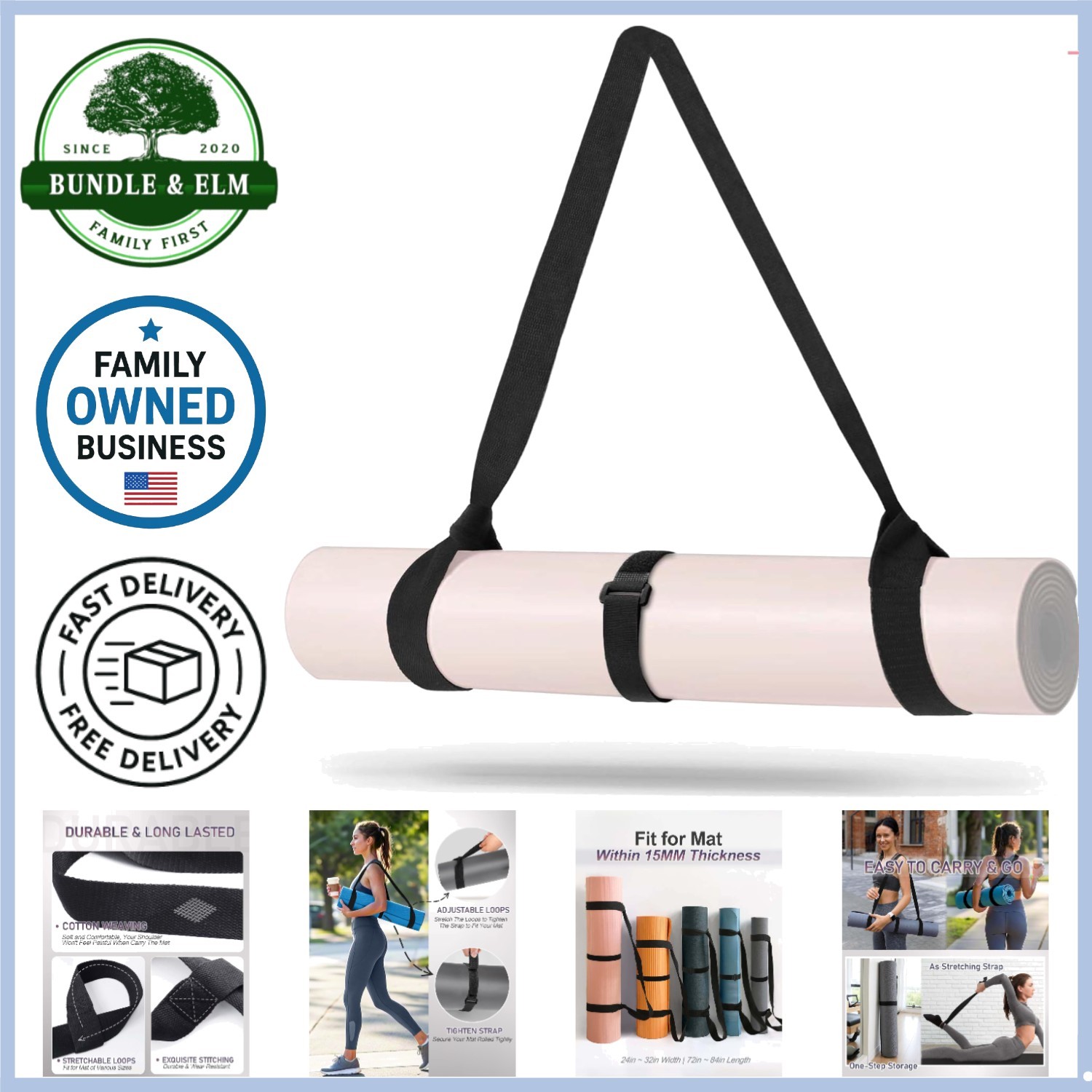 Yoga Mat Carrier Strap Adjustable Cotton Wide Carrying Strap for Exercise