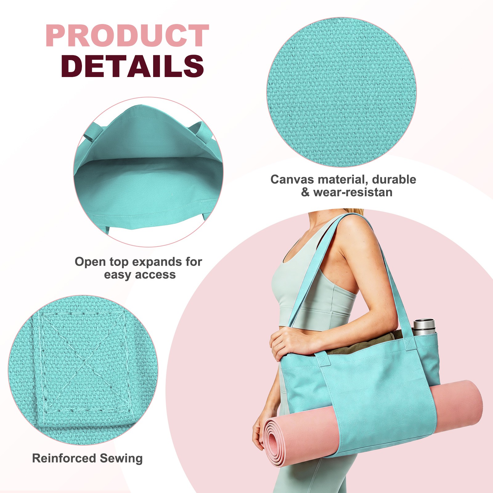 1 Pcs Yoga Bag, Tote Pilates Bag with Yoga Mat Holder Canvas & Light Teal