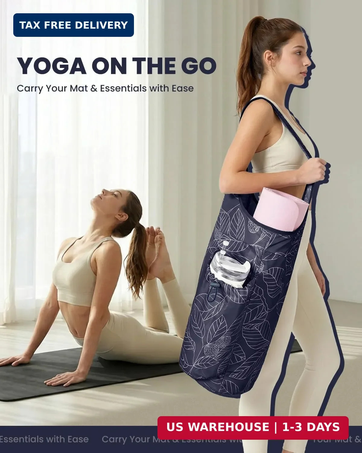 sportsnew Yoga Mat Bag for Women with Drawstring Pocket & Inner Pocket, Large Op