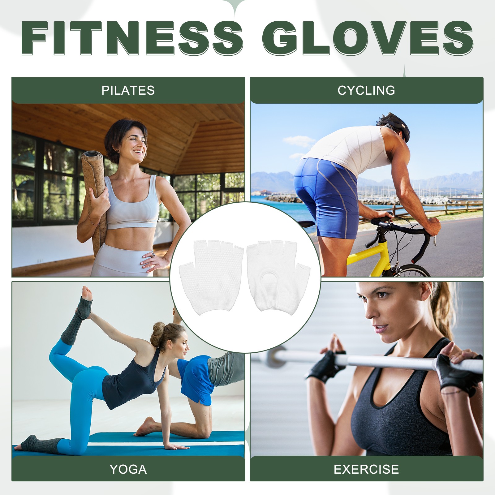 3Pairs Yoga Gloves, Non Slip Fingerless Pilates Gloves, Black/Grey/White