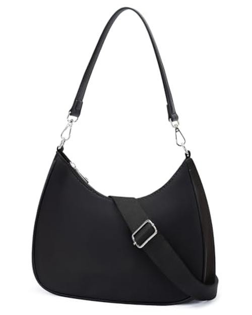 Small Crescent Shoulder Bag for Women – 2-in-1 Nylon Black-11*5.5*3in
