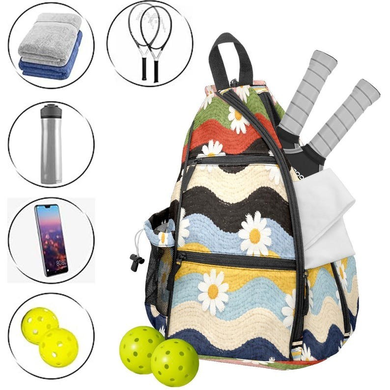 Striped Daisy Pickleball Backpack: Convertible Sling Bag, Lightweight and Adjust
