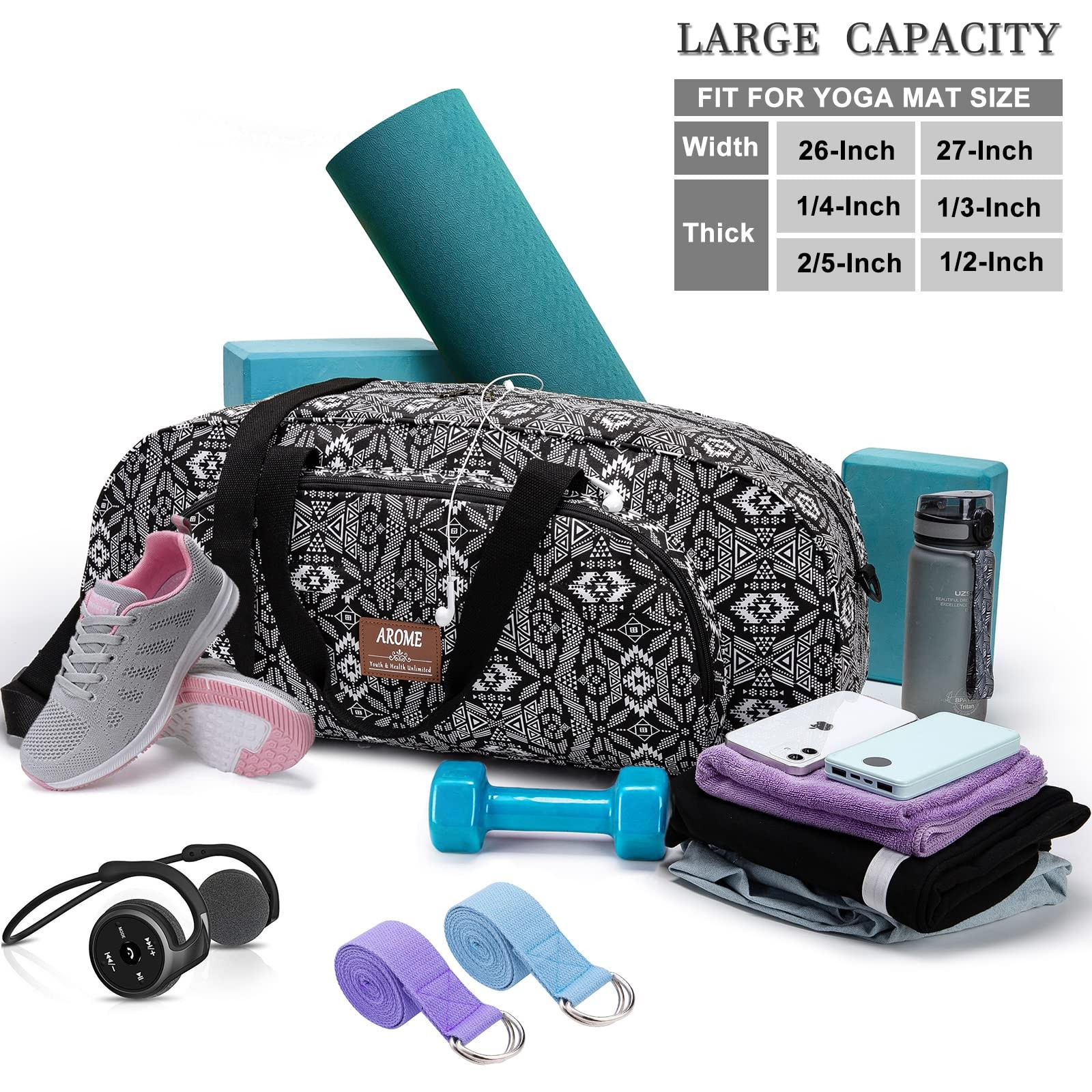 Yoga Mat Bag for Women Men, Large Canvas Yoga Bag for 1/4&Prime; 1/3&Prime; 2/5&Prime; 1/2&Prime; Ext…