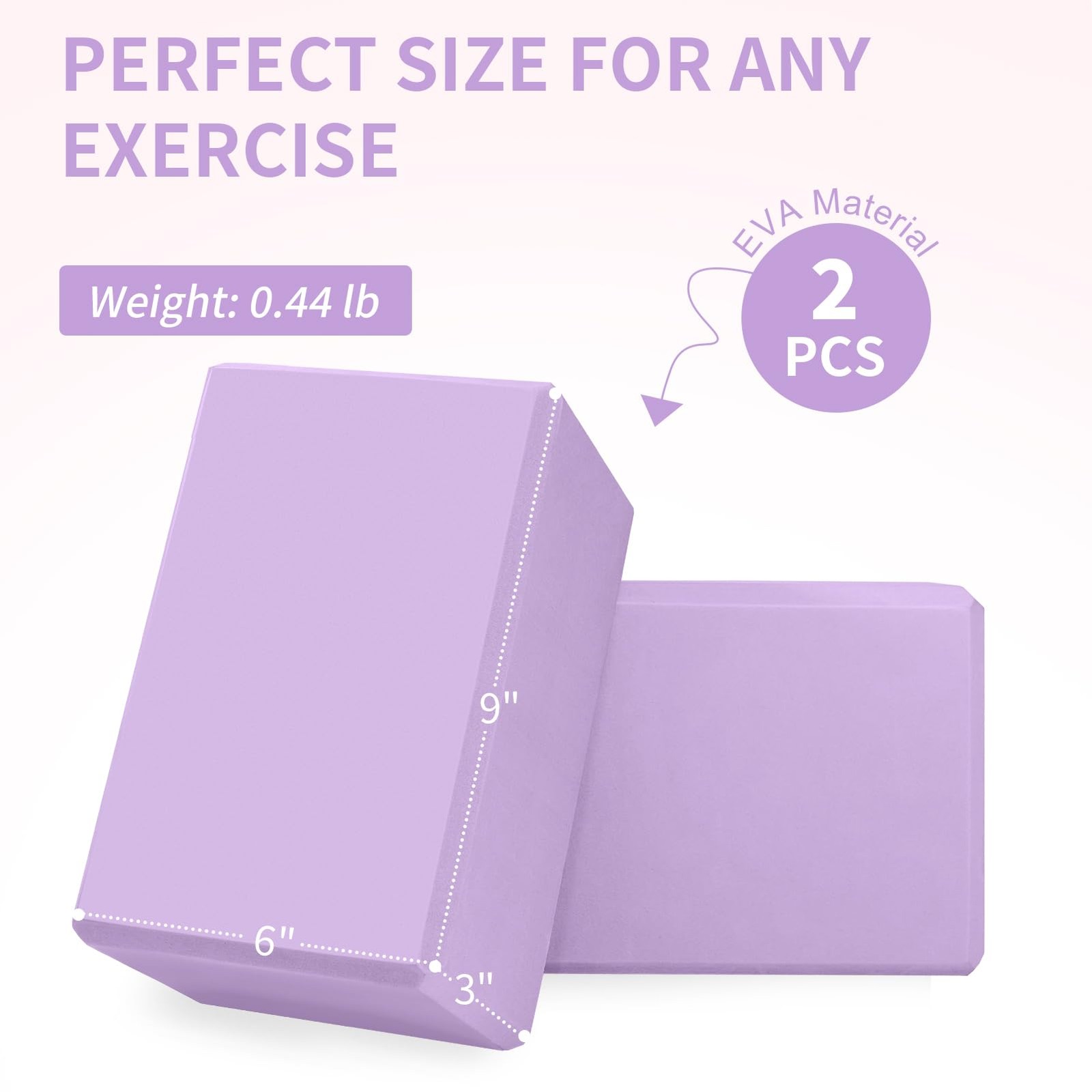 Yoga Block 2 Pack 9&Prime;x6&Prime;x3&Prime;, Sturdy Foam Blocks, High Density & Lavender