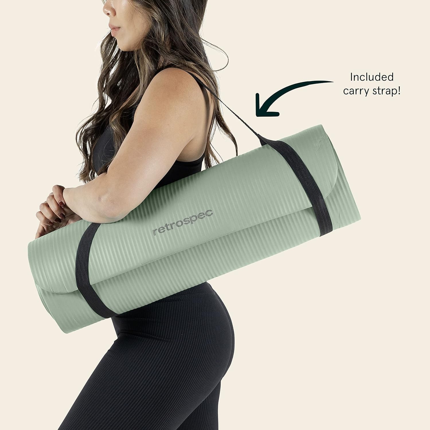 Solana Yoga Mat 1&Prime; Thick w/Nylon Strap Men & Women Non Slip Exercise Mat Home