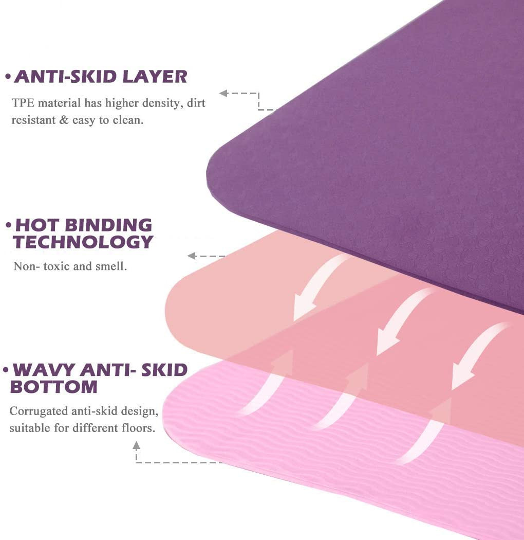 Yoga Mat Non Slip, Pilates Fitness Mats, Eco Friendly, Anti-Tear 1/4&Prime;