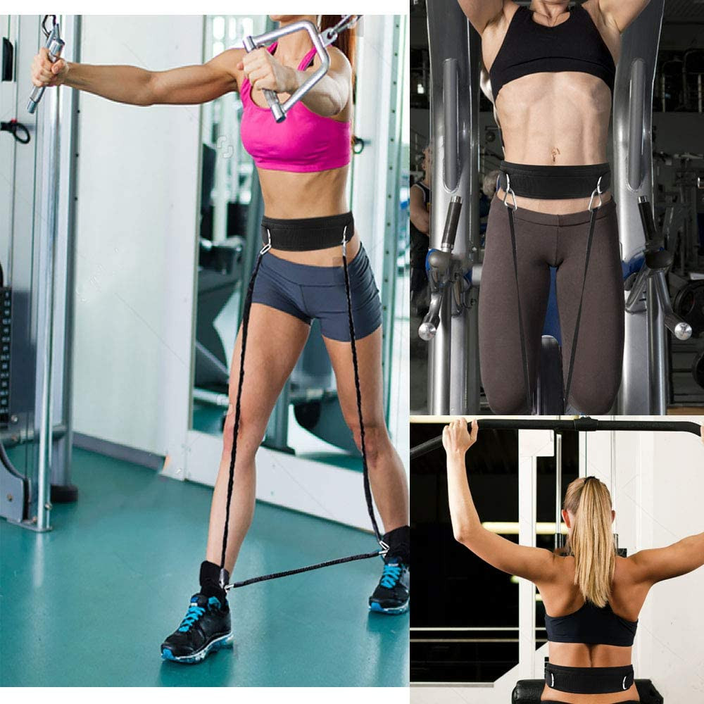 Waist Belt Neoprene Padded Gym Pulley Strap with Rings for Cable Machines Fitnes