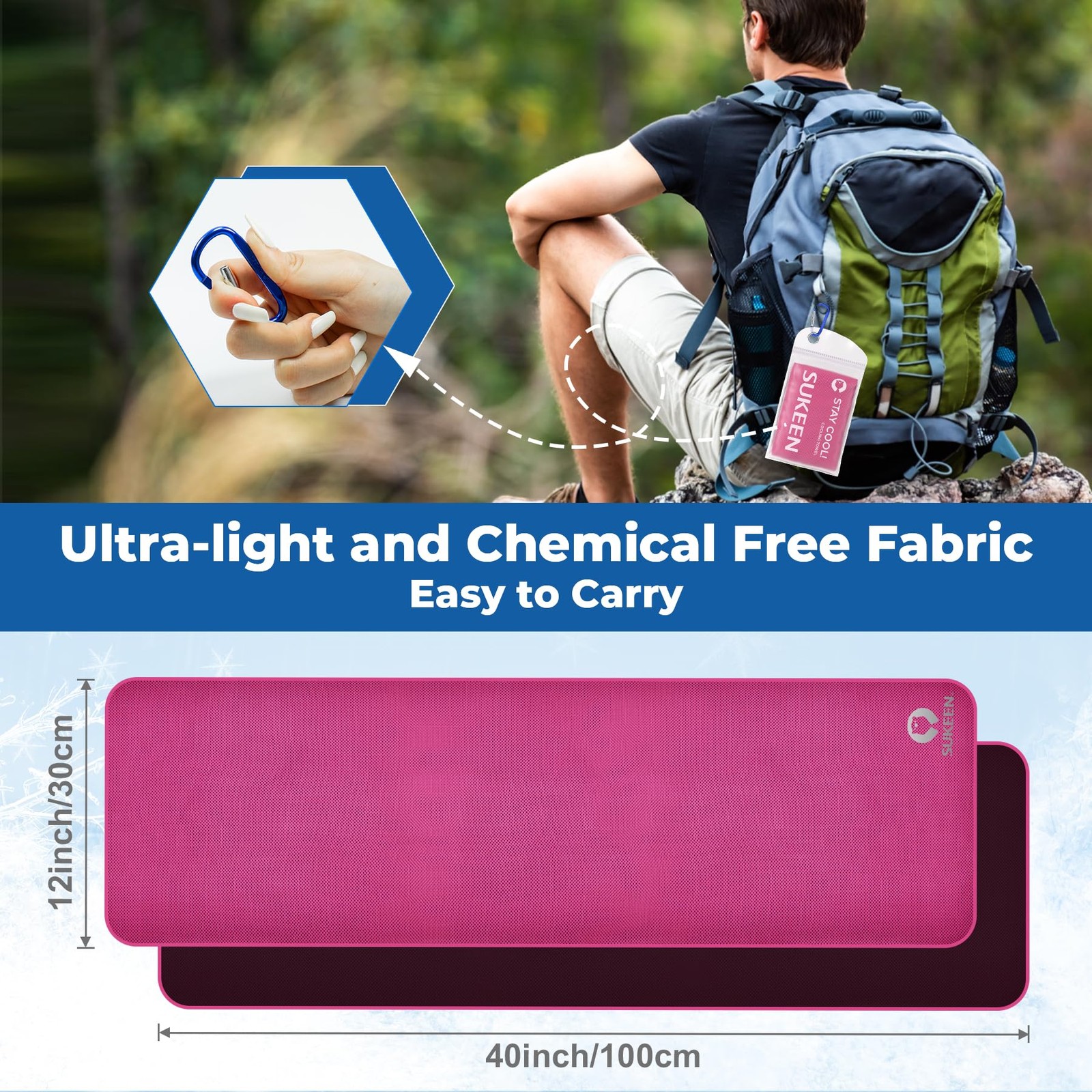 Sukeen 4 Pack Cooling Towels (40&Prime;x 40&Prime; X 12&Prime;, Pink+green+dark Blue+black