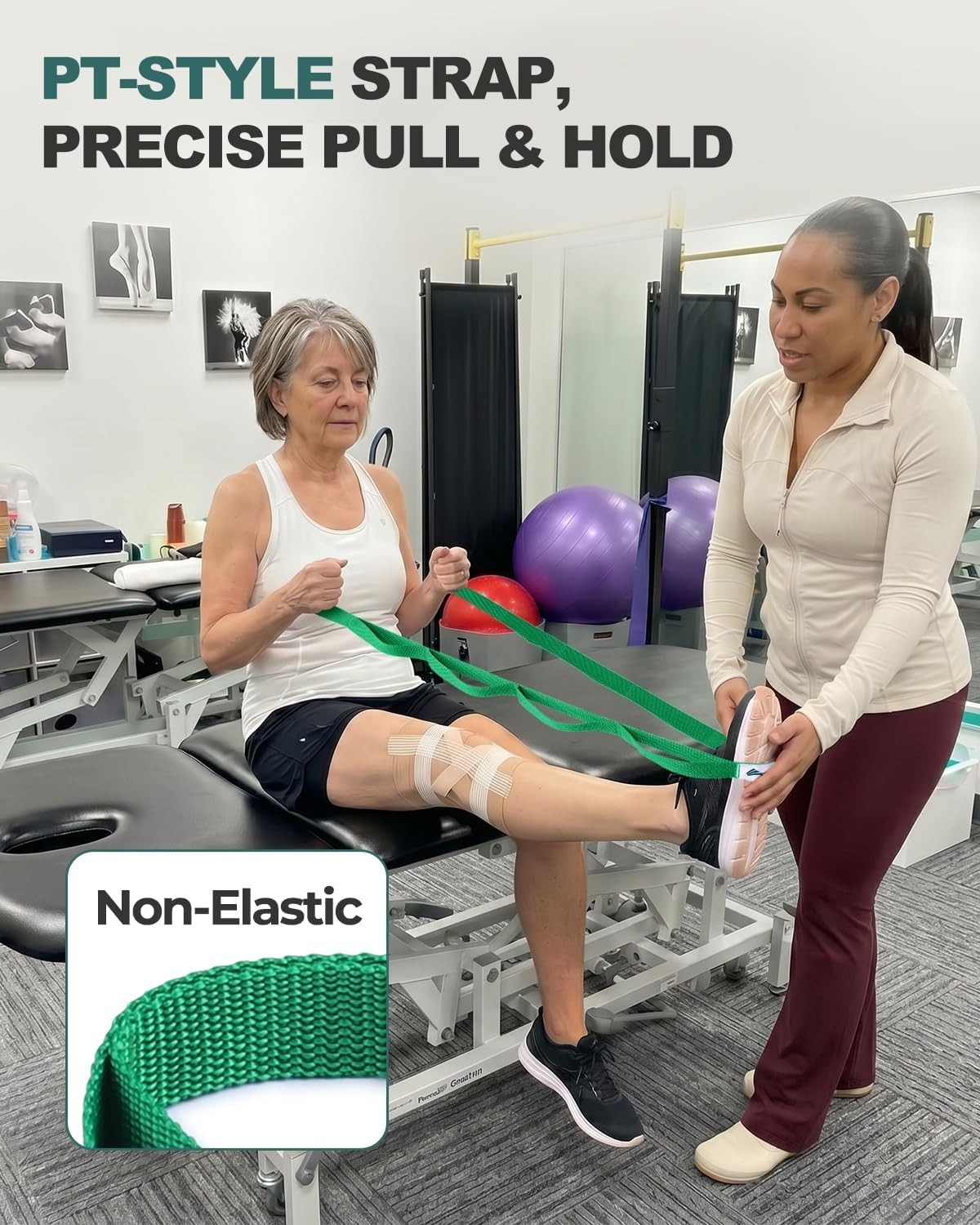 Stretching Strap with Loops & Leg Lifter, Non-Elastic PT-Style Physical Thera…