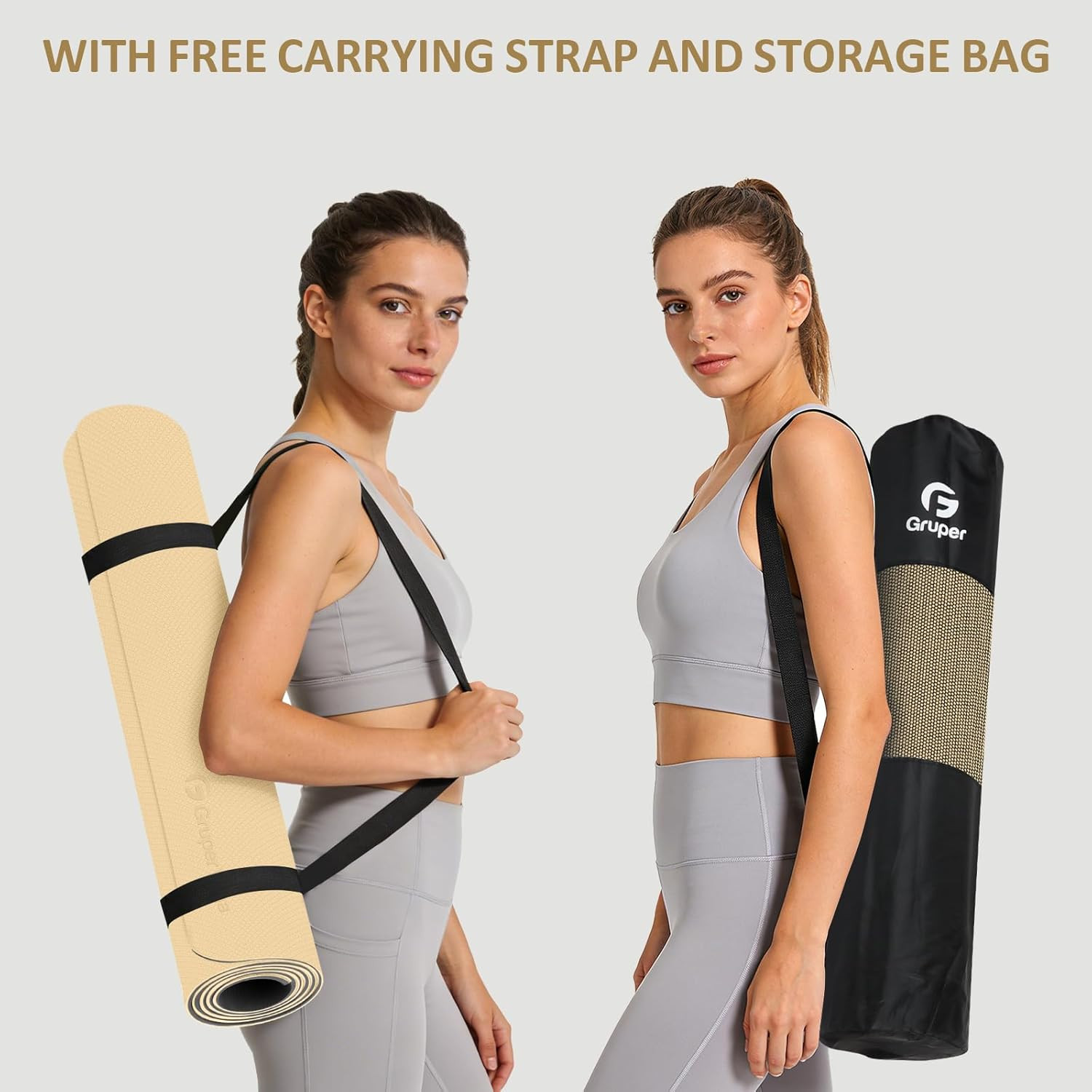 Yoga Mat Non Slip, 72&Prime;L X 24&Prime;W X 0.24&Prime;/0.32&Prime;TH, Anti-Tear Exercise Mat with Carr