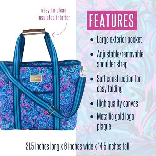 Blue Picnic and Beach Cooler, Insulated Bag with Adjustable Shoulder Strap