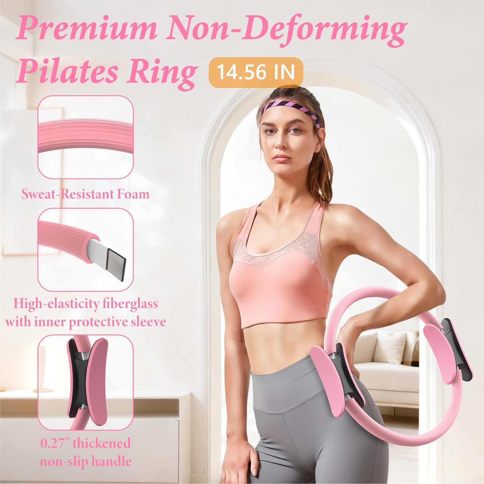 LarFaFa Pilates Kit for Home Workouts, Equipment Ring and Ball Pink