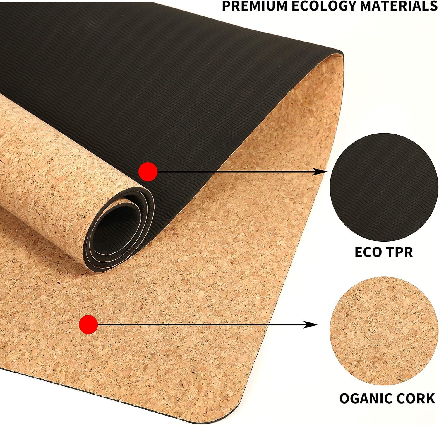 Luxury Cork Yoga Mat – Natural Organic Cork & Eco-Friendly TPR – Perfect Size (7