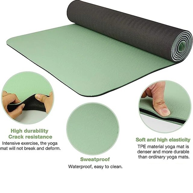 6mm Thick Non-Slip TPE Yoga Mat – Eco-Friendly, Green/Black, Workout & Fitness