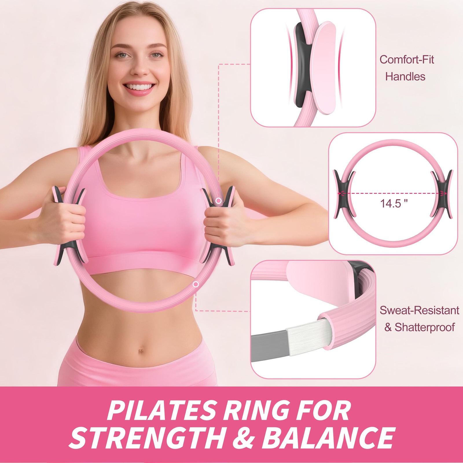 Pilates Kit 19PCS, Essentials for Women, Equipment Pink