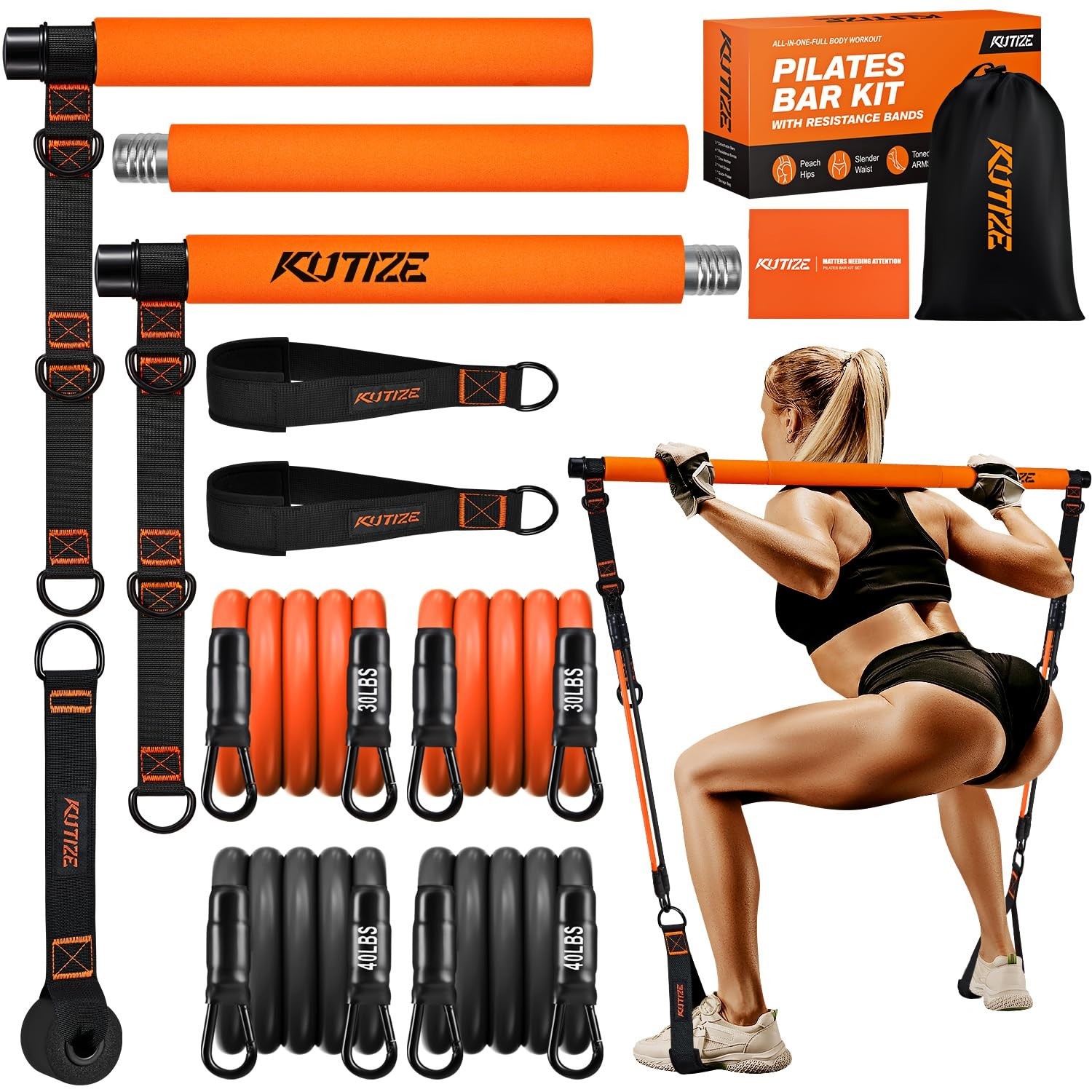 Pilates Bar Kit with Resistance Bands, Pilates Equipment, Multifunctional Pil…