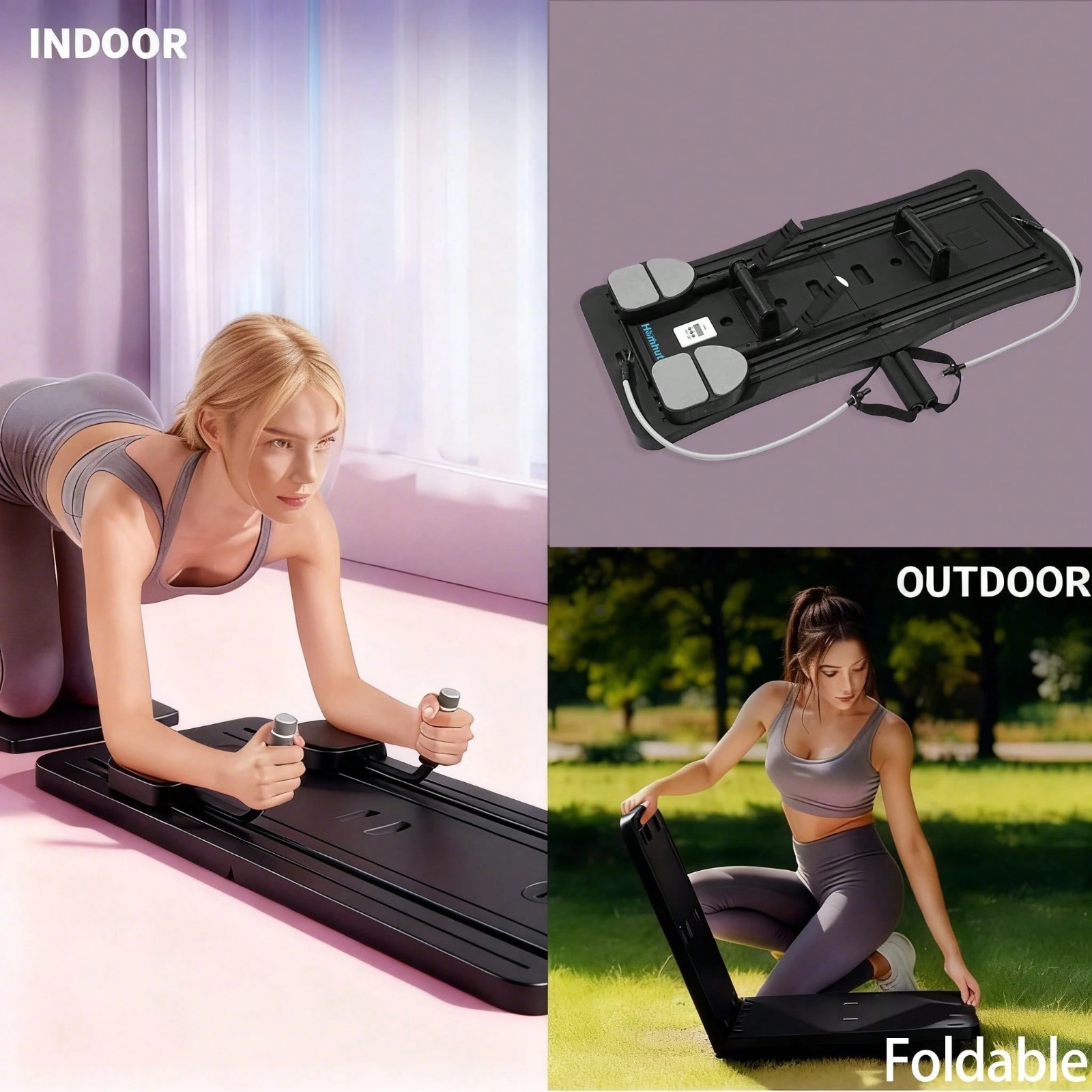 New Sleek Pilates Reformer Board 4 In 1 Foldable Black Home Gym Body Sculpt