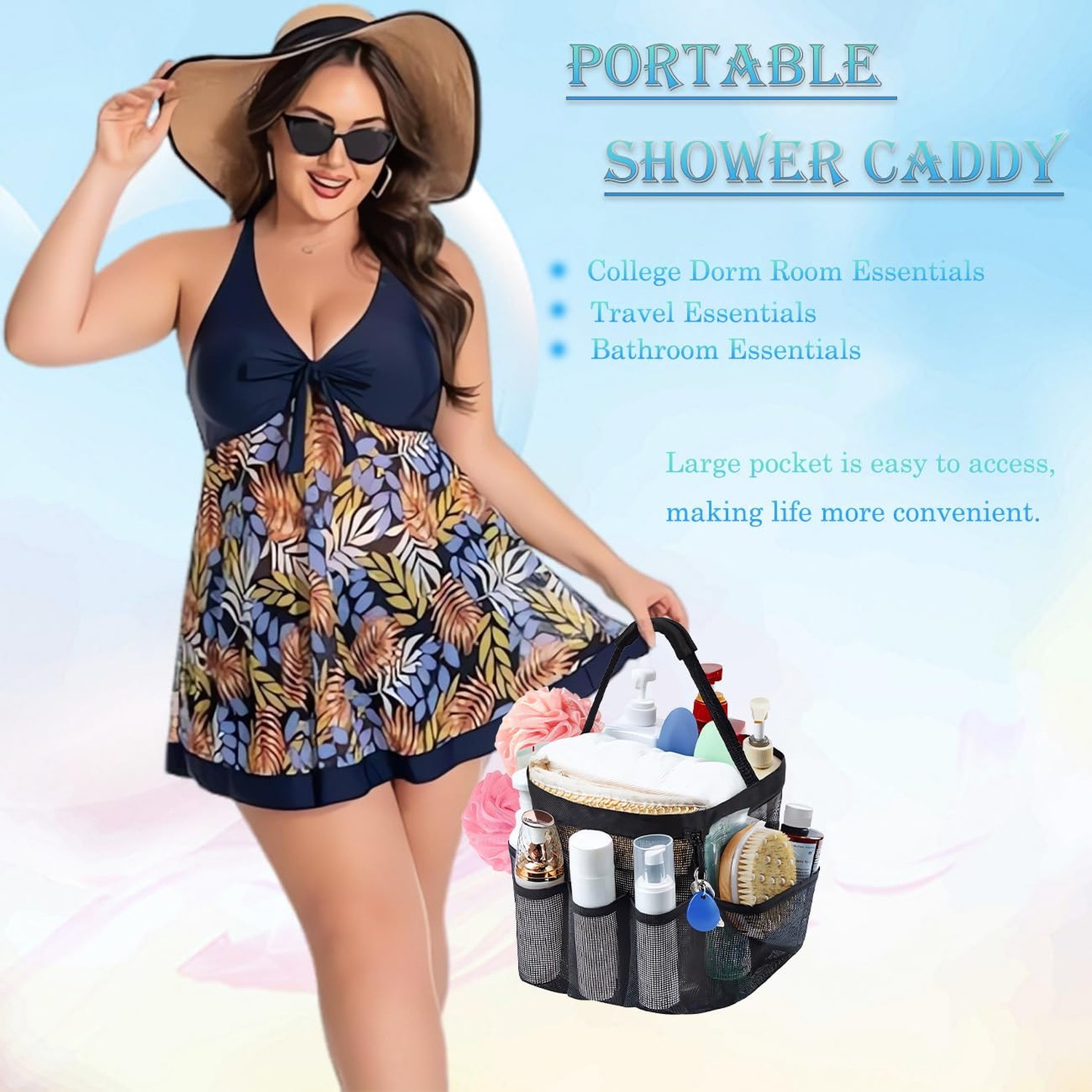 Mesh Shower Caddy Portable for College Dorm Room Essentials, 8-Pocket Large C…
