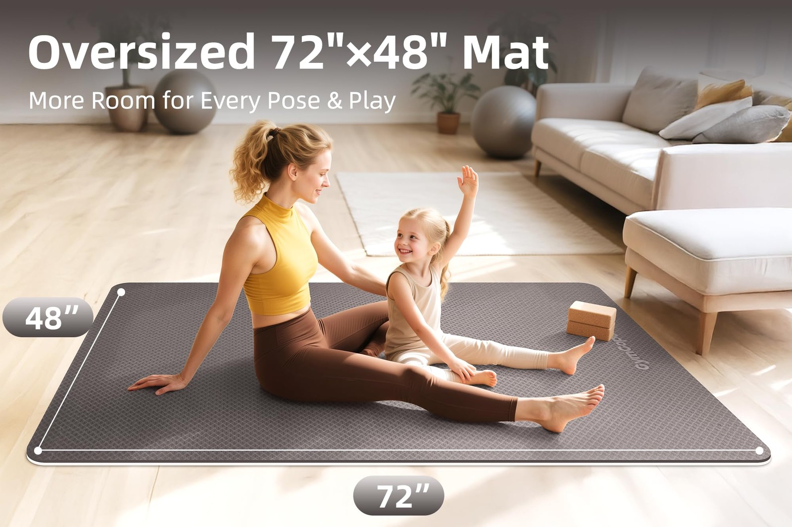 Extra Large Yoga Mat – 72&Prime;x48&Prime; or 78&Prime;x57&Prime;, Non-Slip TPE Exercise Mat for Wome…