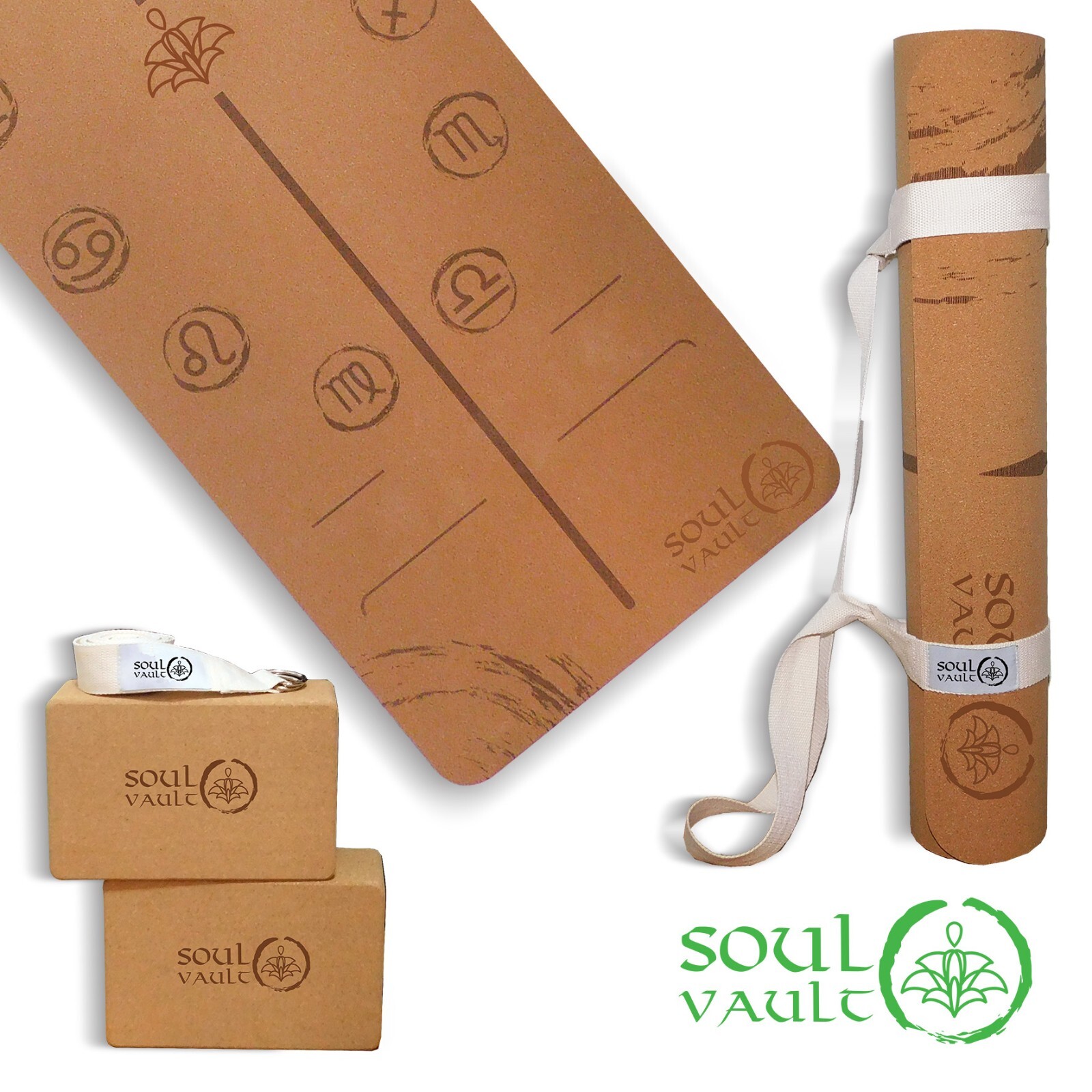 Cork Yoga Mat-Cork Yoga Large Blocks Set-Cork Yoga Kit-Pilates Cork Mat Kit