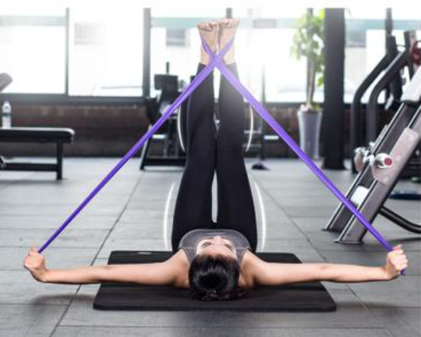 Black Yoga Block with Lavender Yoga Strap for Balance and Stability