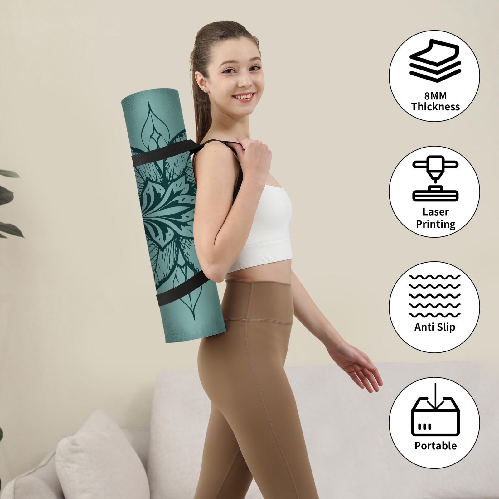Thick Eco-Friendly Non-Slip Yoga Mat 8MM, High Rebound, Anti-Tear, 72&Prime;x24&Prime; with