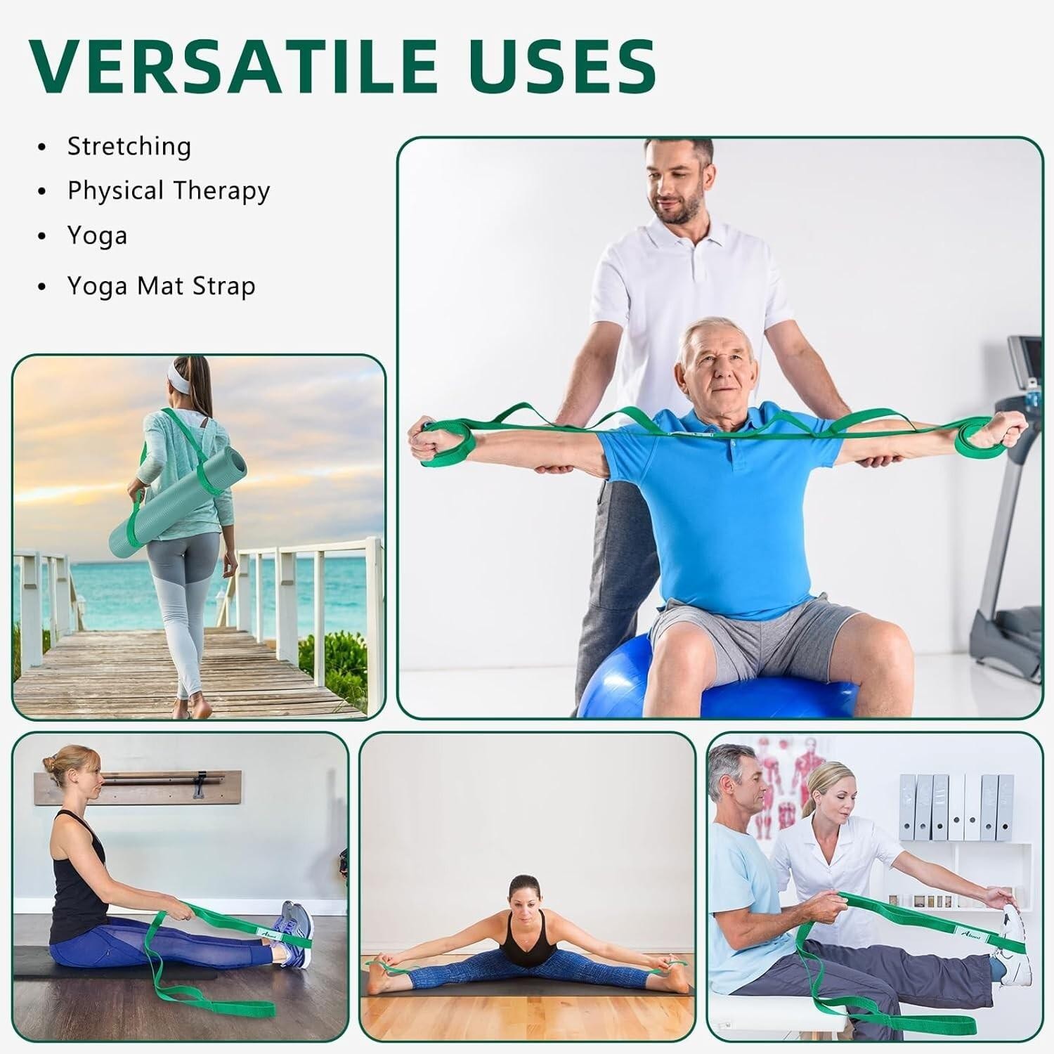 Abiarst Stretching Strap Yoga Strap for Physical Therapy, 10 Loops Yoga Strap…