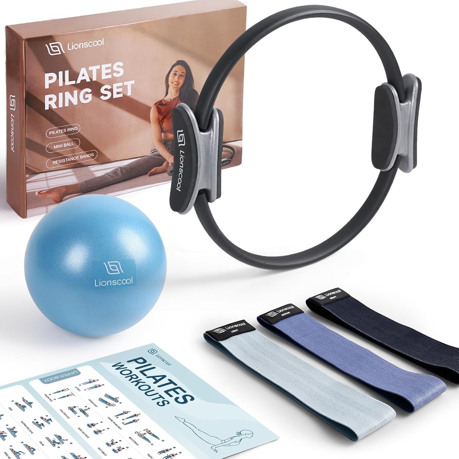 Pilates Ring Set 14 Inch Resistance Bands Mini Ball Handles Workout Accessories
