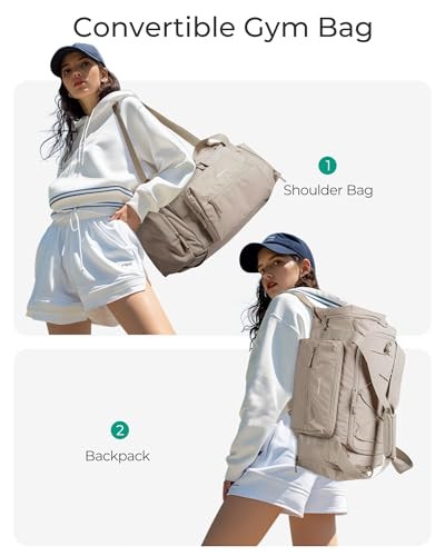 4-IN-1 Gym Bag for Women Men, TSA Lightweight Duffle Bag for A-Light tan