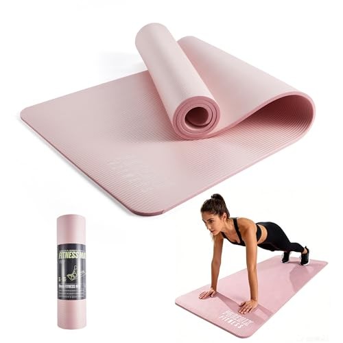 NBR Yoga Mat – 15mm Extra Thick Exercise Mat with Carry Strap – Non Slip Pink