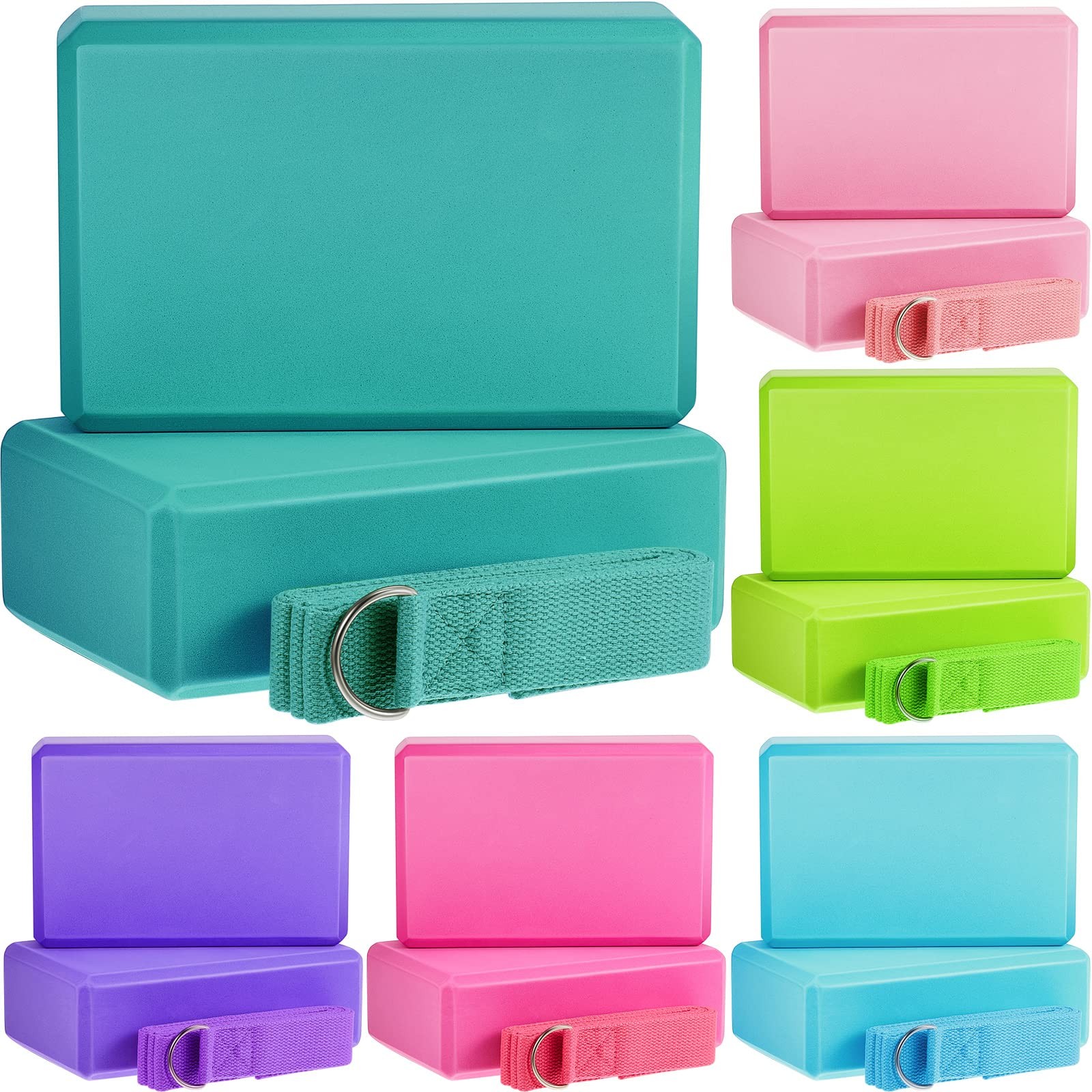 18 Pcs Yoga Blocks and Strap Set Include 12 EVA Foam Yoga Blocks Bulk 9&Prime;x6&Prime;x3…