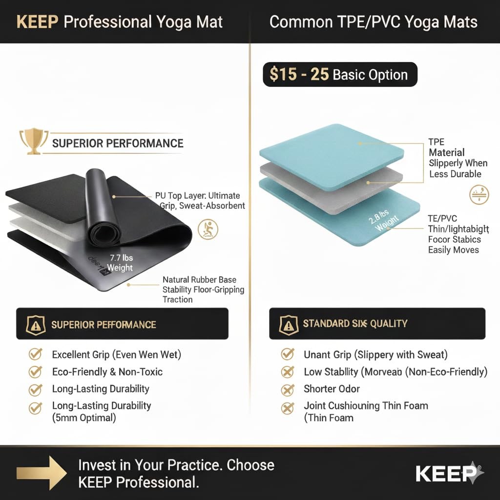 Yoga Mat Non Slip – PU & Natural Rubber Professional Exercise Mat for Women M…