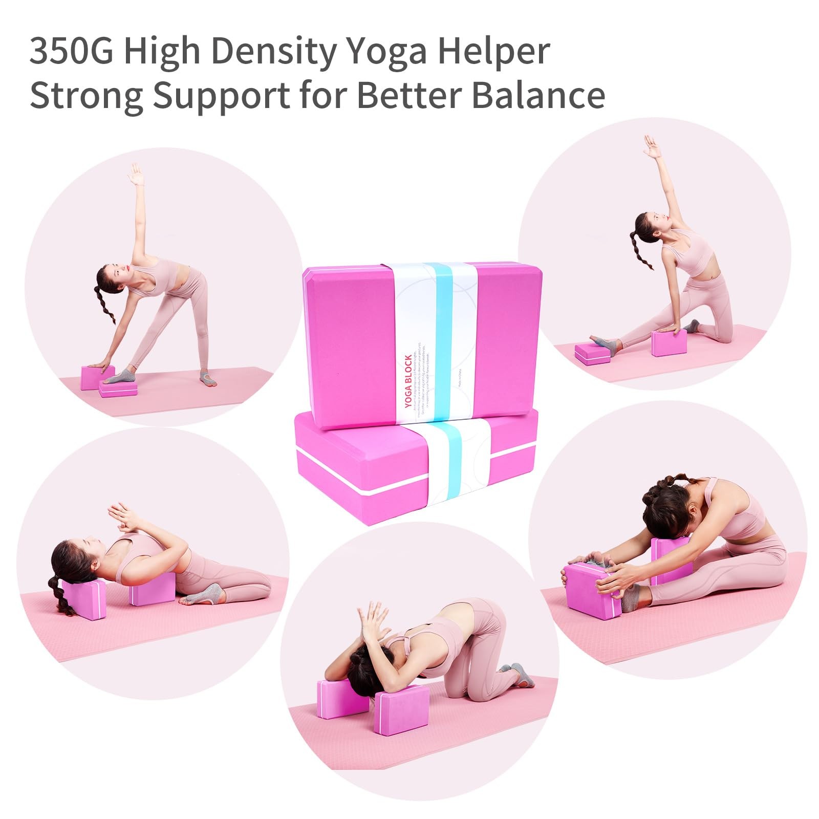 Yoga Blocks 2 Pack with Stretch Strap & Bag – High Density EVA Foam Yoga Bloc…