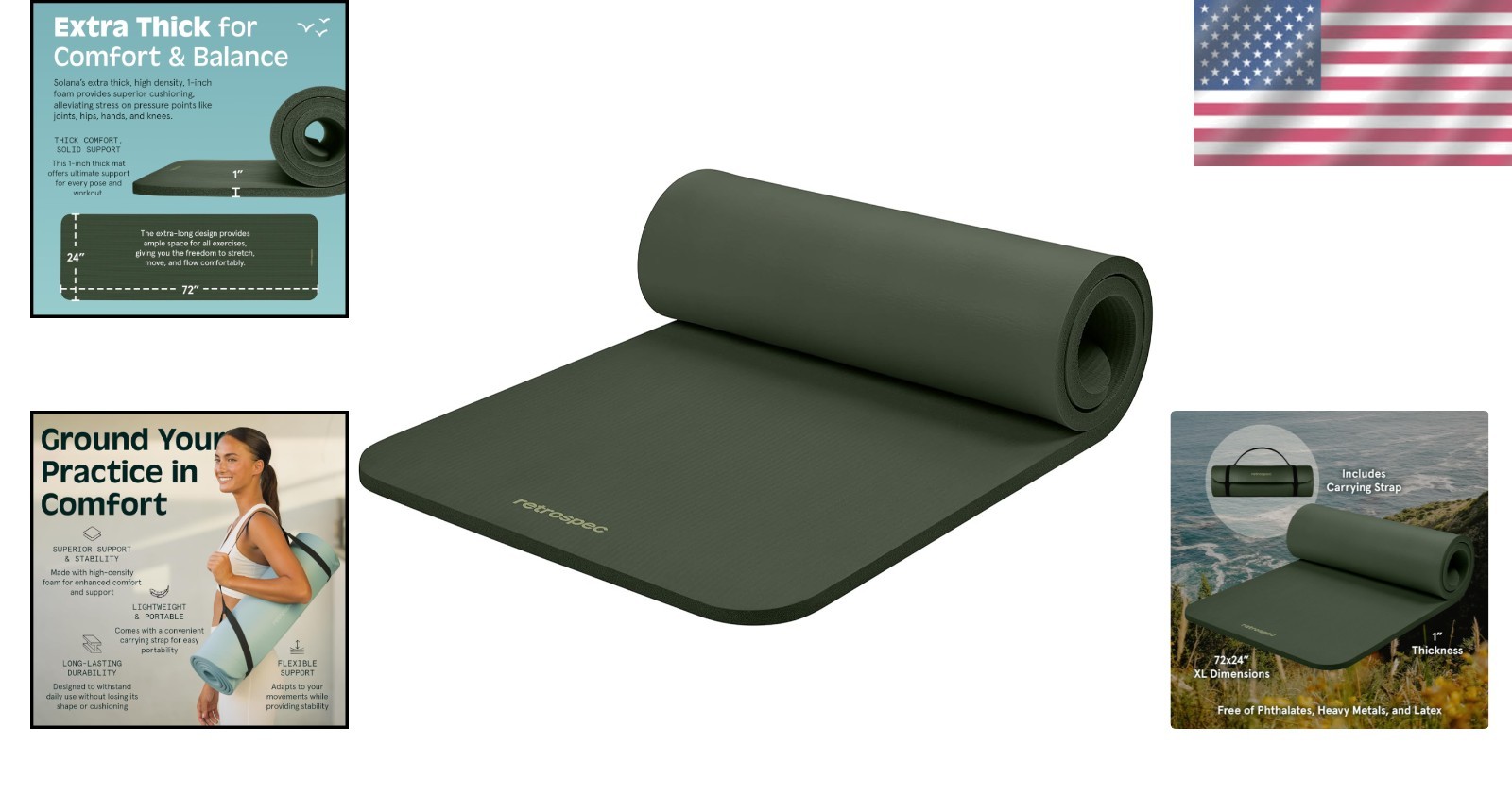 Solana 1-Inch Thick Non-Slip Yoga Mat with Strap – Comfort for Every Workout