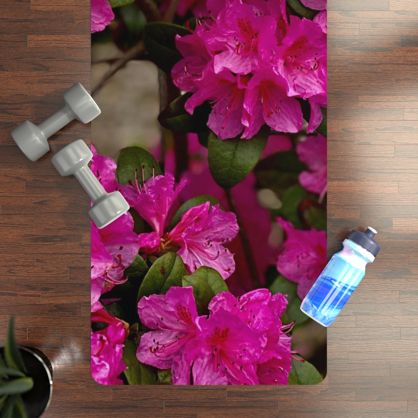 Beautiful Rubber Yoga Mat Featuring Fuchsia Flowers