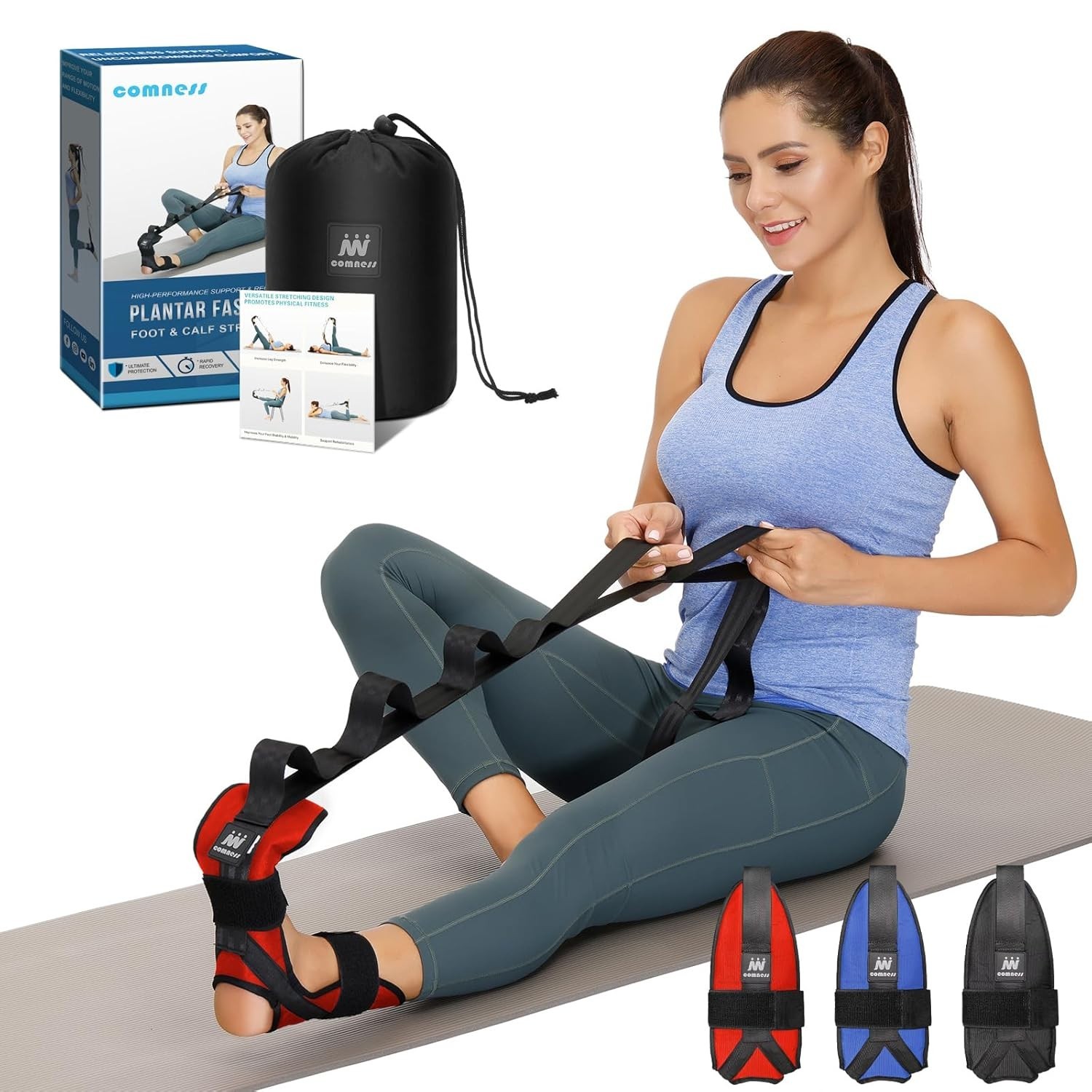 Foot & Calf Stretcher Strap for Plantar Fasciitis Heel Spurs Achilles Tendoni…