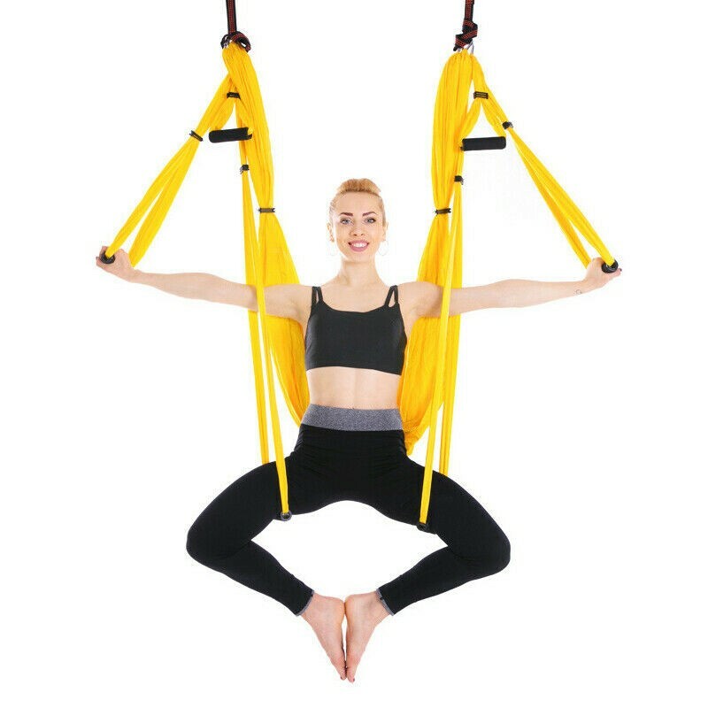 Newk Yellow Yoga Hammock Trapeze Sling Aerial Set for Indoor Fitness