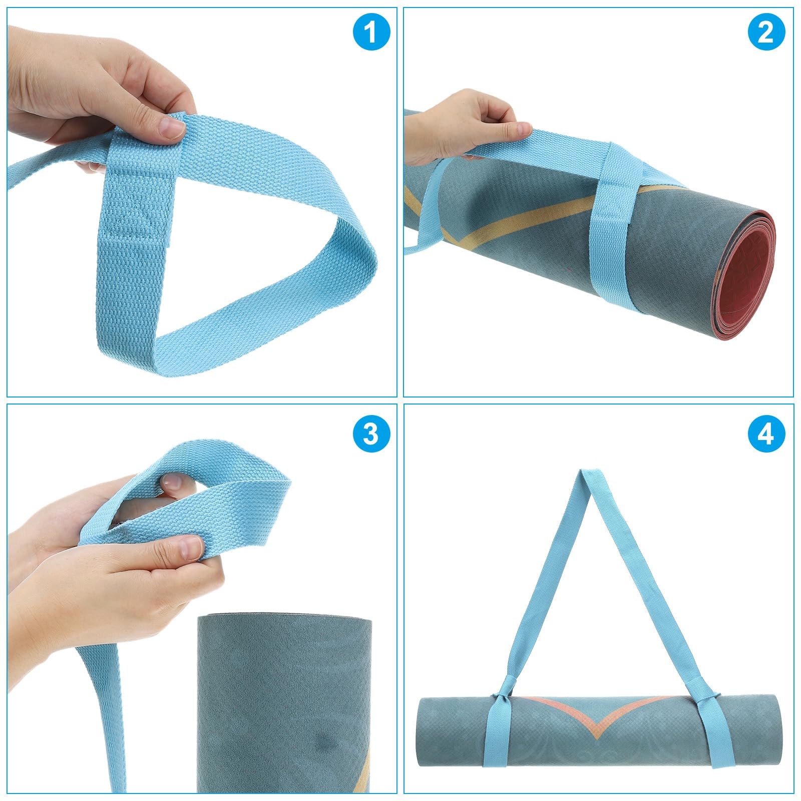 PATIKIL Yoga Mat Strap, 4 Pack 150×3.8cm, Black/Light Purple/Sky Blue