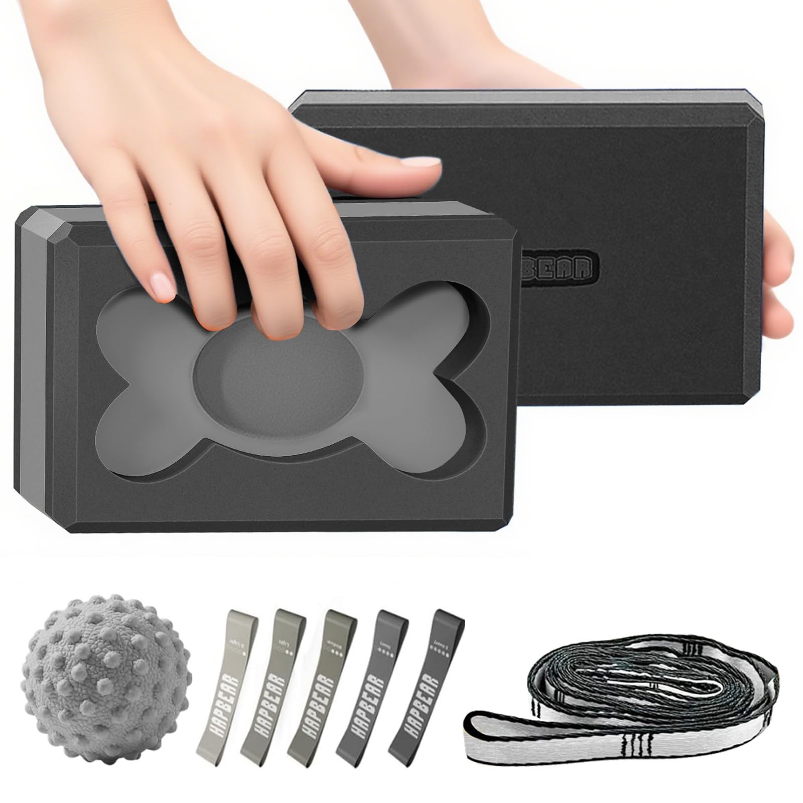 HAPBEAR Yoga Blocks 2 Pack – 9x6x3in High-Density EVA Foam with Black/Gray