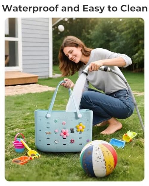 Beach Bag for Women, Water-resistant Rubber Tote Bag, Large A-baby Pink