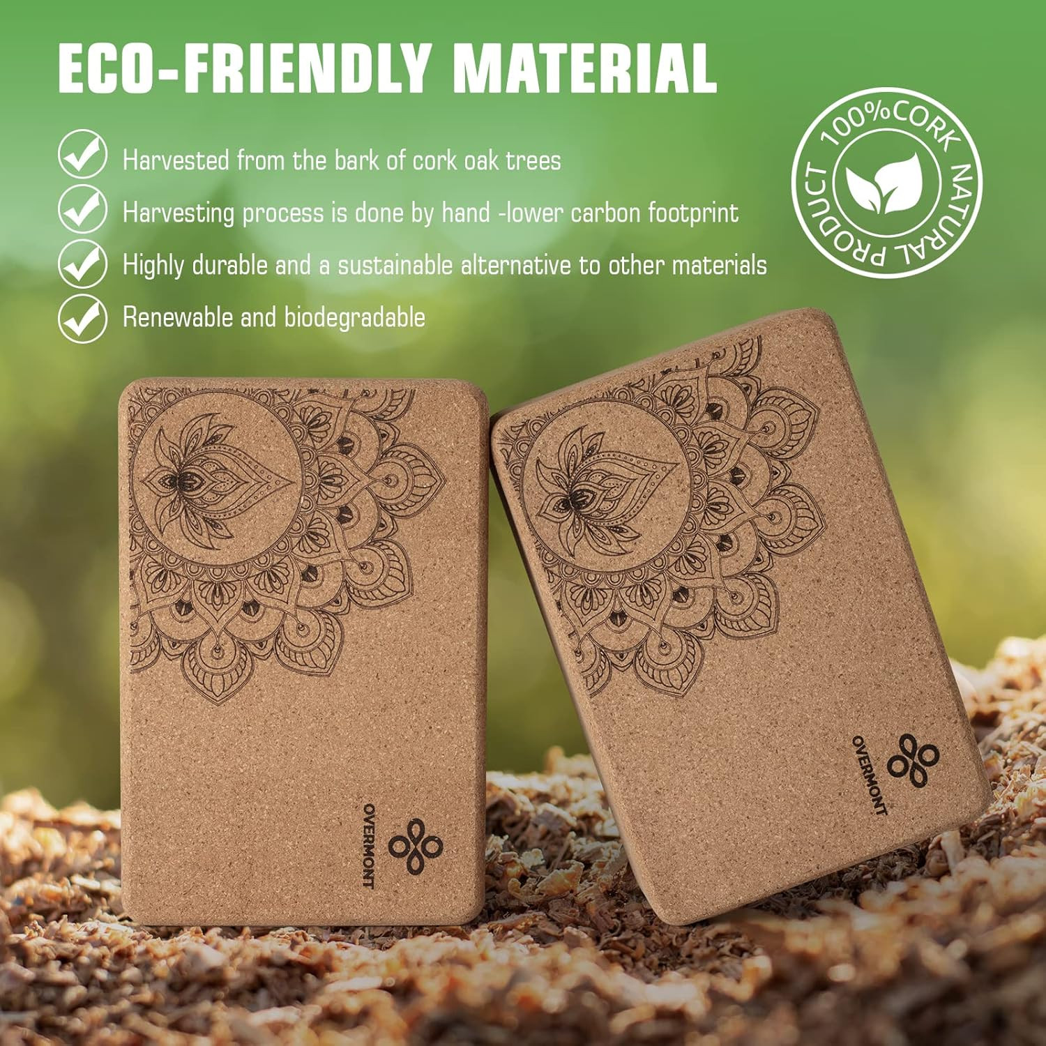 Cork Yoga Blocks 2 Pack with 8Ft Strap Natural Cork Bricks- High Density & Eco F