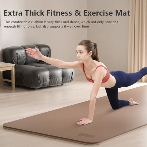 Yoga Mat Non-Slip Extra Thick 1/3&Prime; Wide 72 x 32 inches, milky coffee