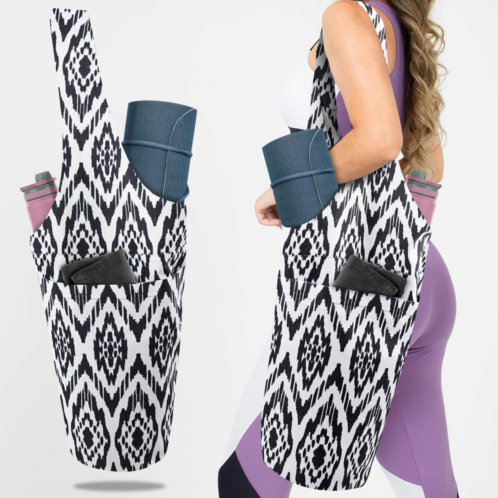jswuffx Yoga Mat Bag Yoga Tote Bag with Large Pocket and Zipper Pocket Yoga Mat