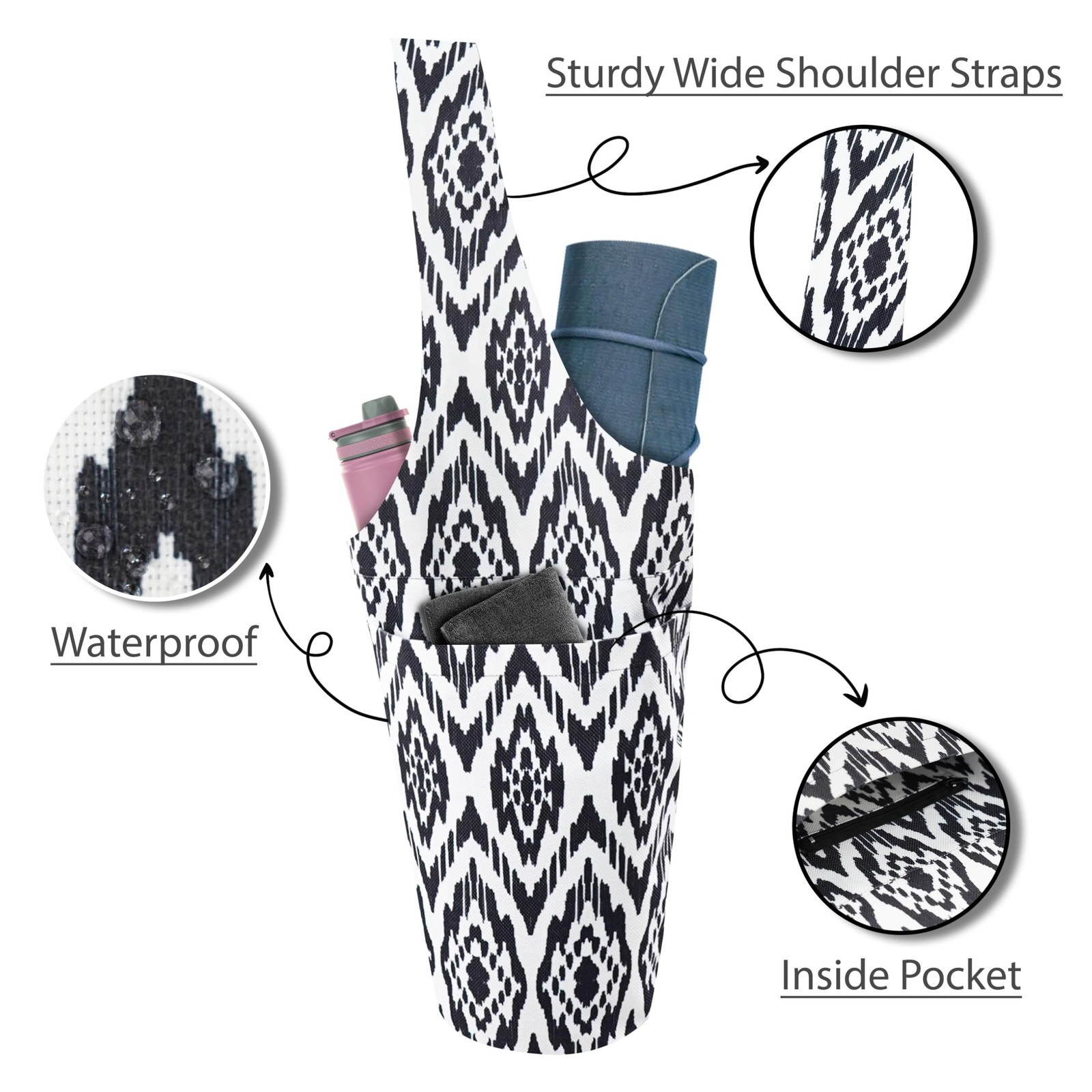 jswuffx Yoga Mat Bag Yoga Tote Bag with Large Pocket and Zipper Pocket Yoga Mat