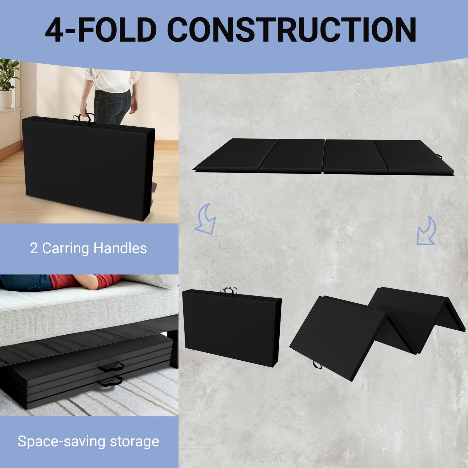 Versatile 4&rsquo;x8&rsquo;x2&Prime; High-Density Gym Mats Extra Thick Anti-Tear Easy-Clean