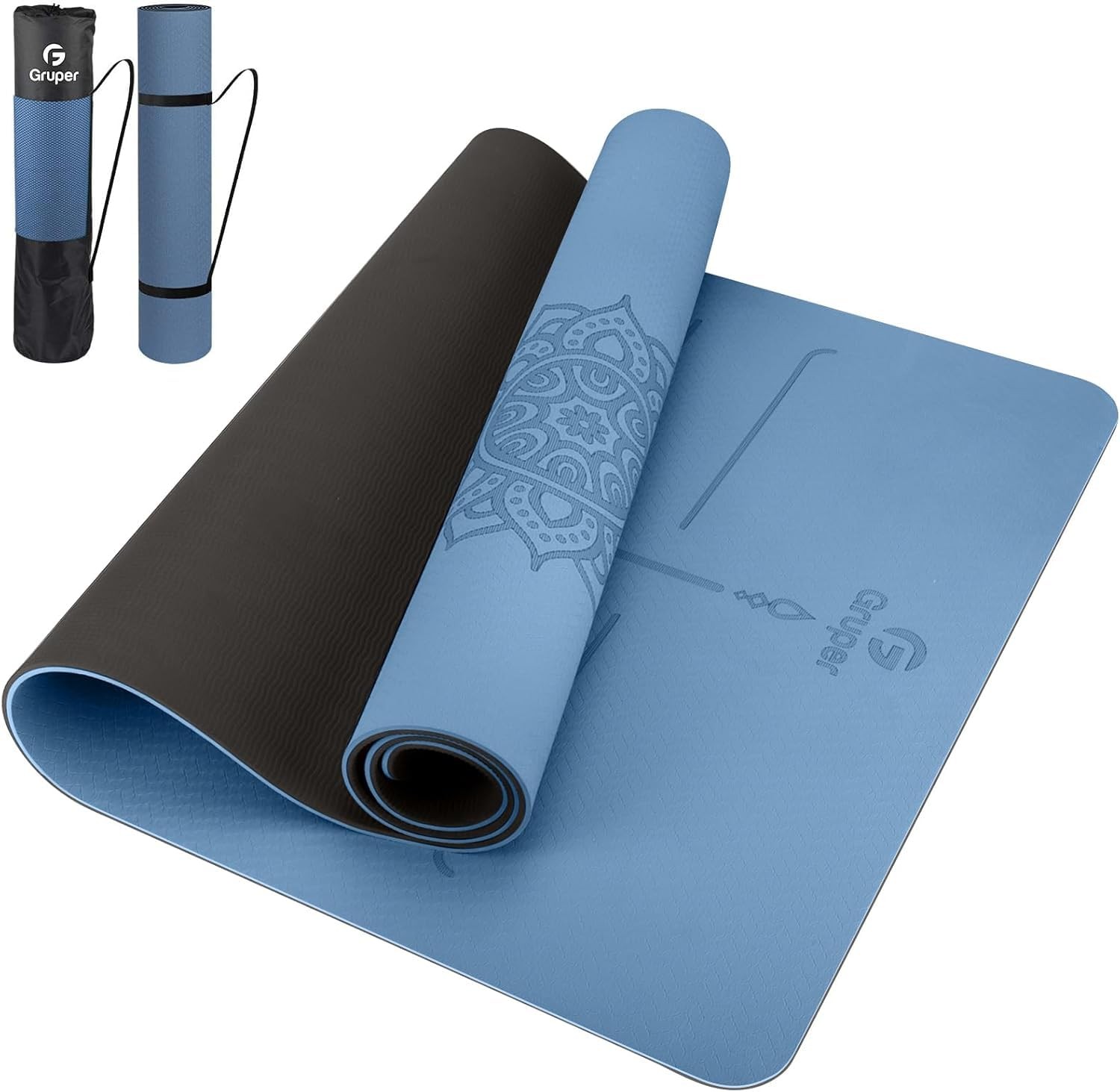 Yoga Mat Non Slip TPE Thick with 0.24*32*72 Inches, Blue Black