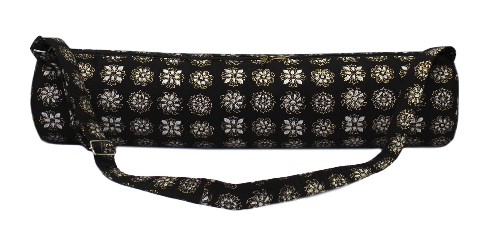 Black Floral Yoga Mat Carrier Bag Hippie Mandala Cotton Bag With Shoulder