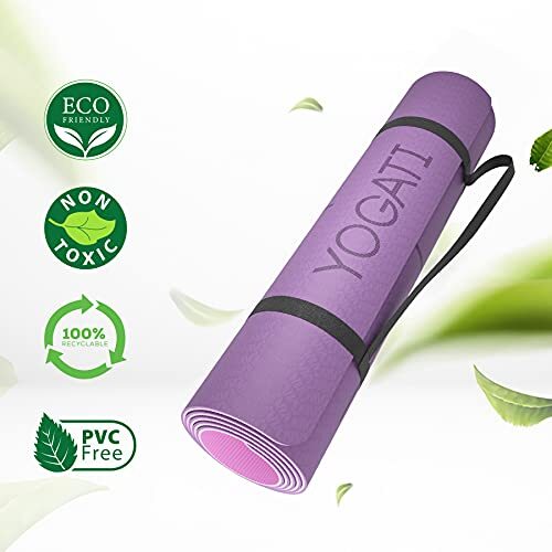 YOGATI Yoga Mat with Alignment Lines. Exercise mat with carry Assorted Colors