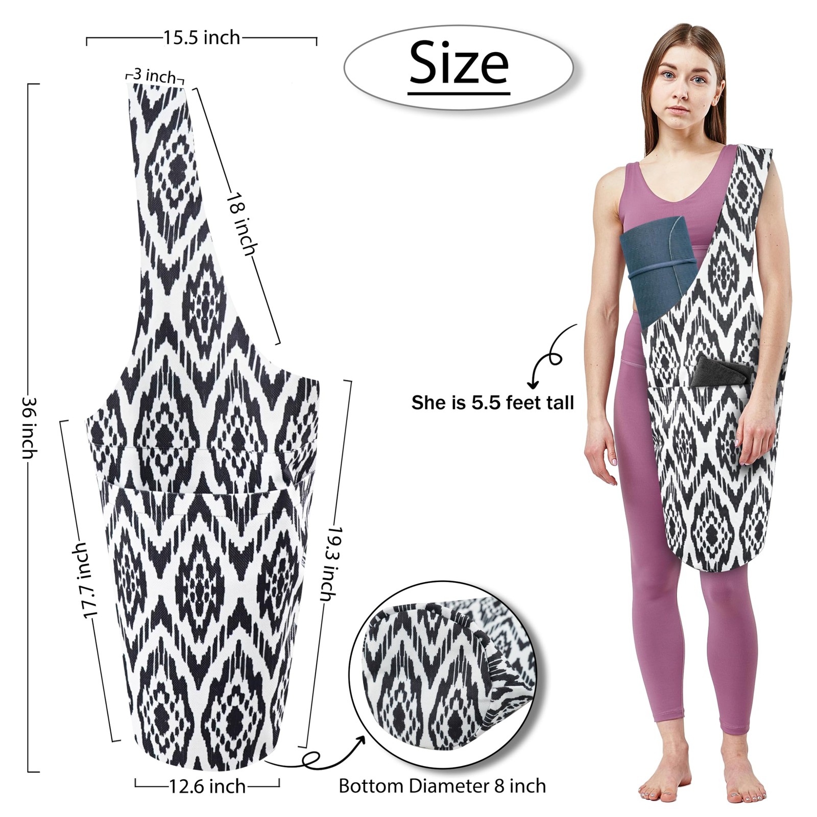 jswuffx Yoga Mat Bag Yoga Tote Bag with Large Pocket and Zipper Pocket Yoga Mat