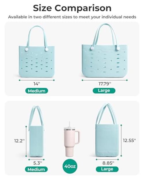 Beach Bag for Women, Water-resistant Rubber Tote Bag, Large A-baby Pink